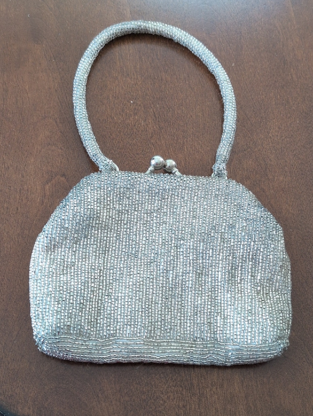 Vintage La Regale Beaded Silver Evening Handbag W Top Handle, Small In Size - Picture 1 of 2